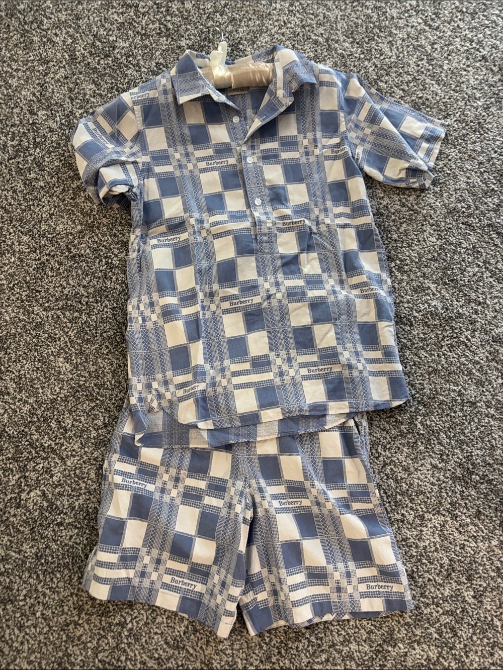 Burberry Blue and White Check Short Pajama Set for Kids